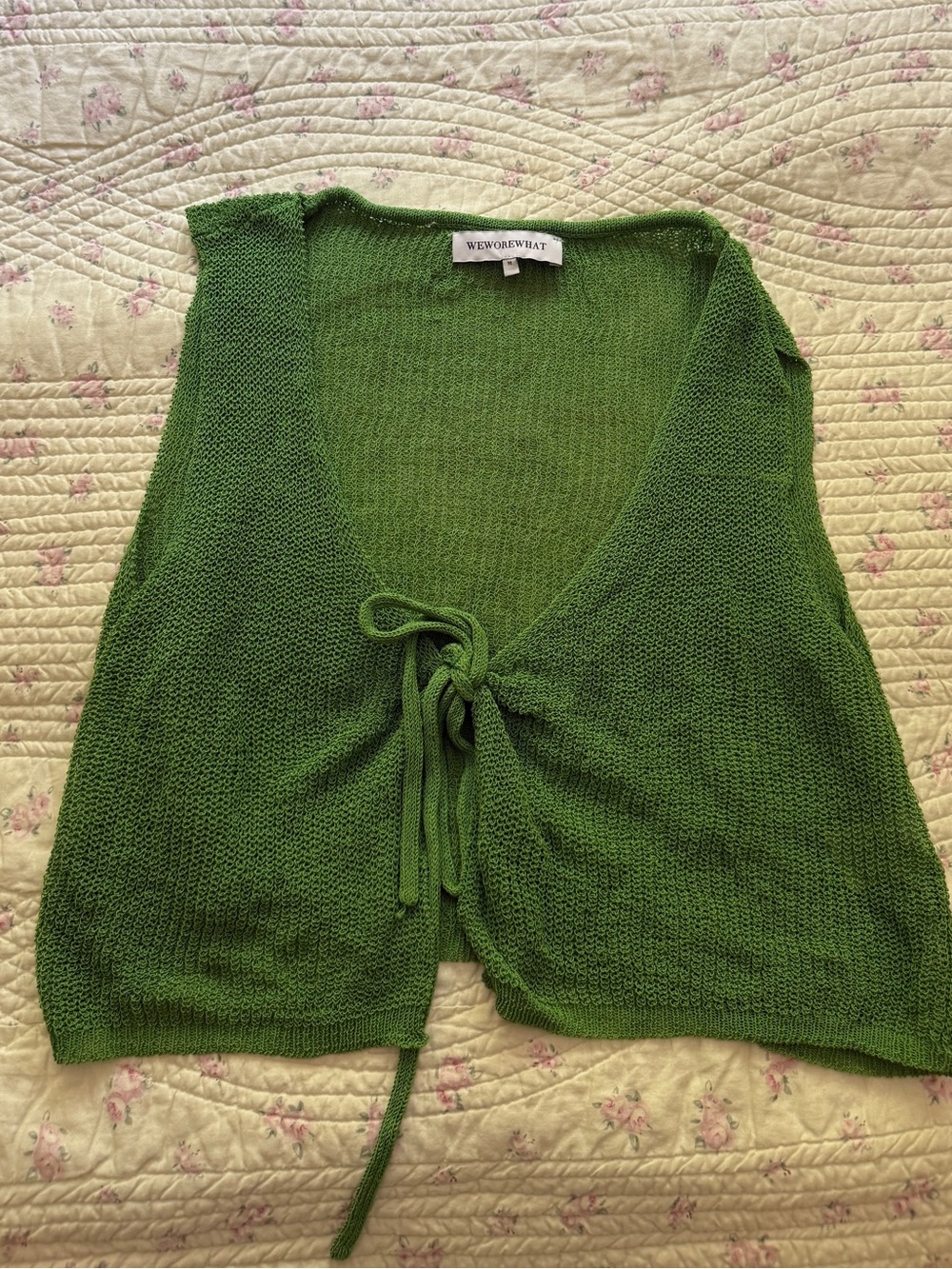 WeWoreWhat Green Knit Tie-Front Vest